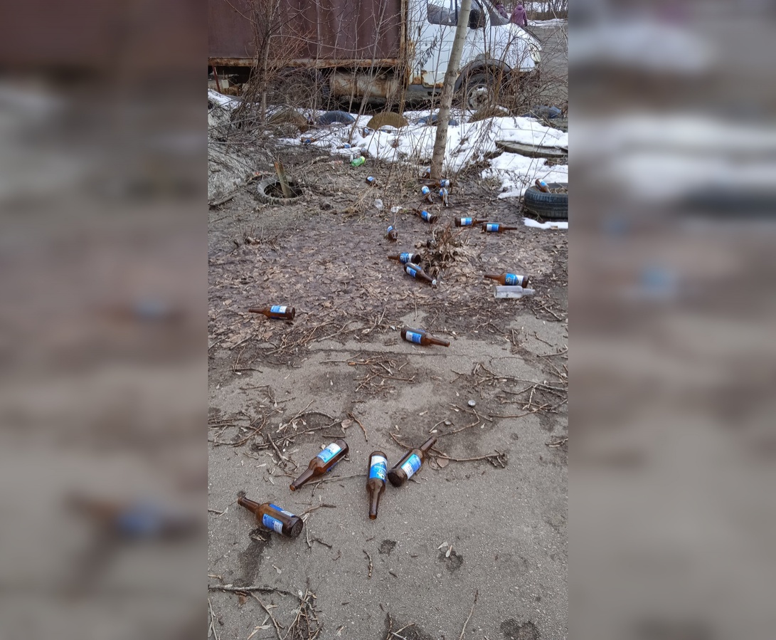 Свалка из бутылок образовалась рядом с киоском в Автозаводском районе - фото 1
