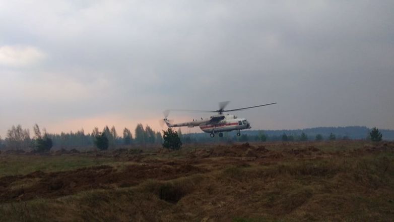 Около 170 га горящей травы тушили в Навашине с вертолета - фото 1